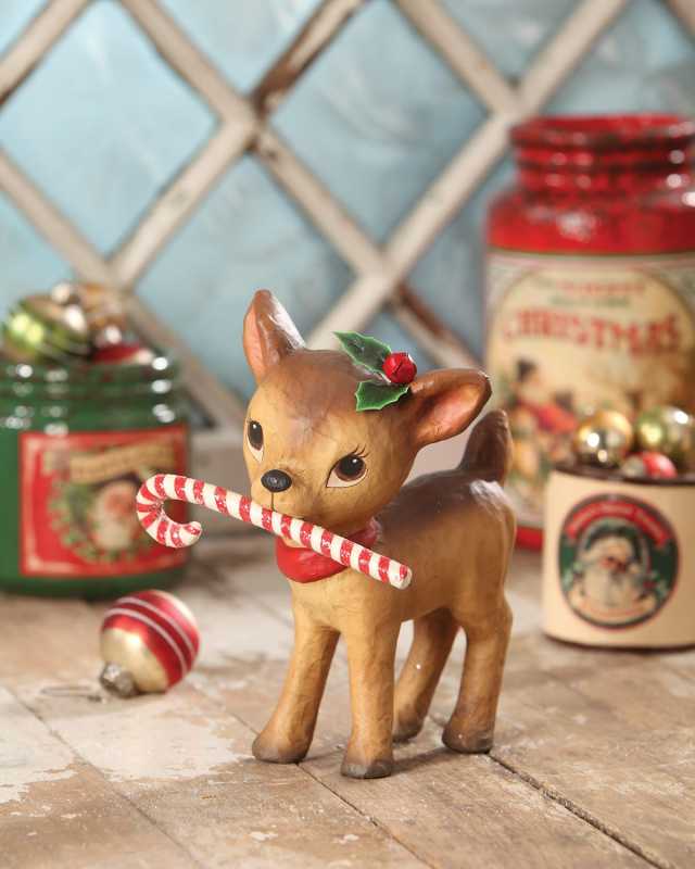 Little Retro Reindeer with Candy Cane